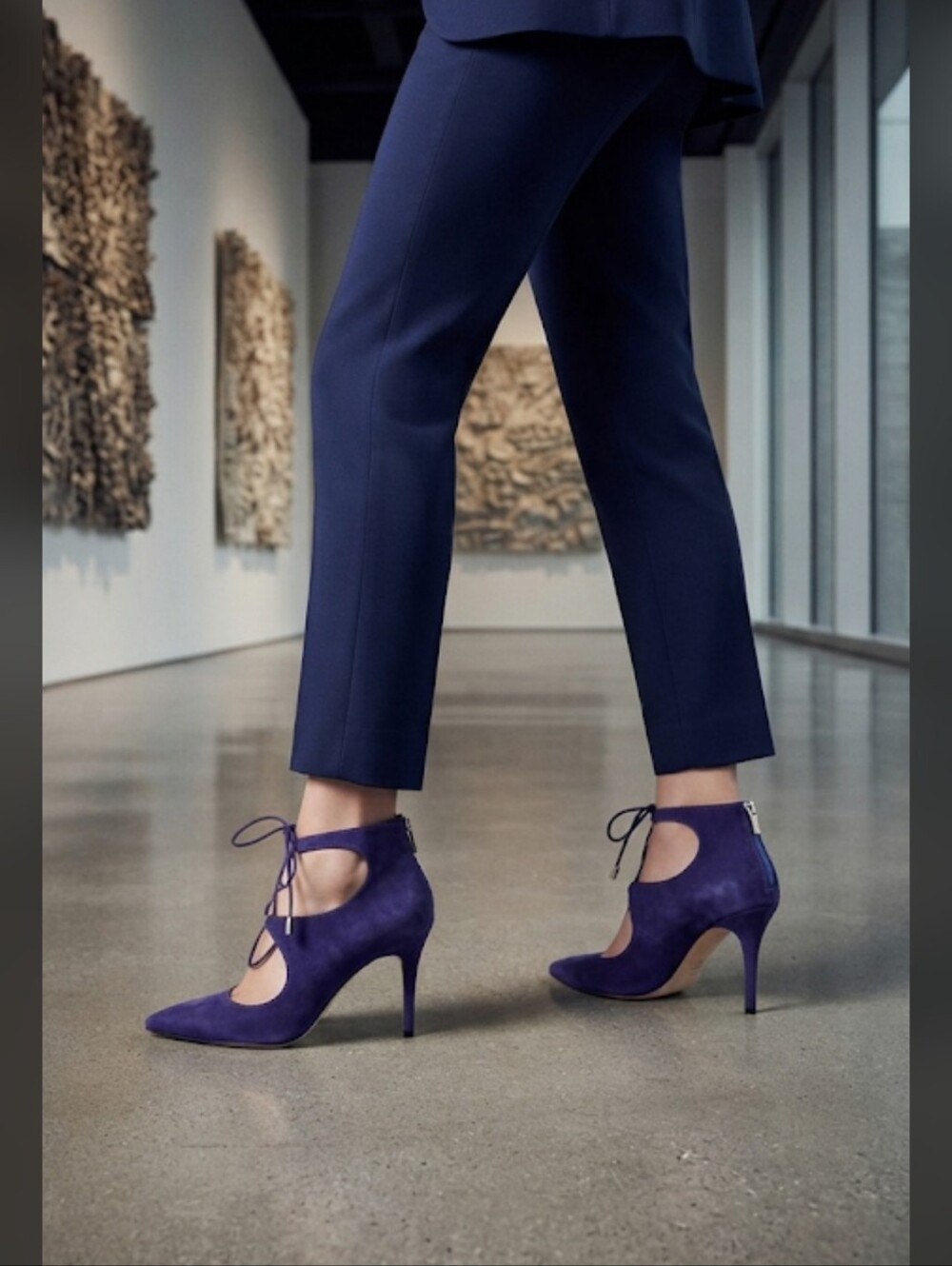 Ivanka Trump Deenal Blue Suede Lace Up Stiletto Heels 8.5 Excellent Condition